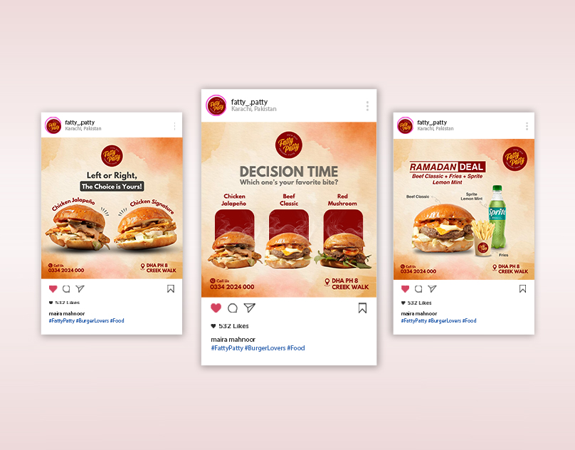 Fatty Patty Restaurant Branding & Social Media Post Design by Ehtasham Shani
